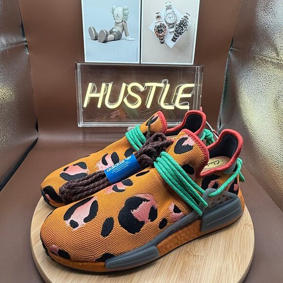 Adidas x Pharrell Williams HU NMD Animal Print Orange Size 10 NEW - Picture 2 of 10